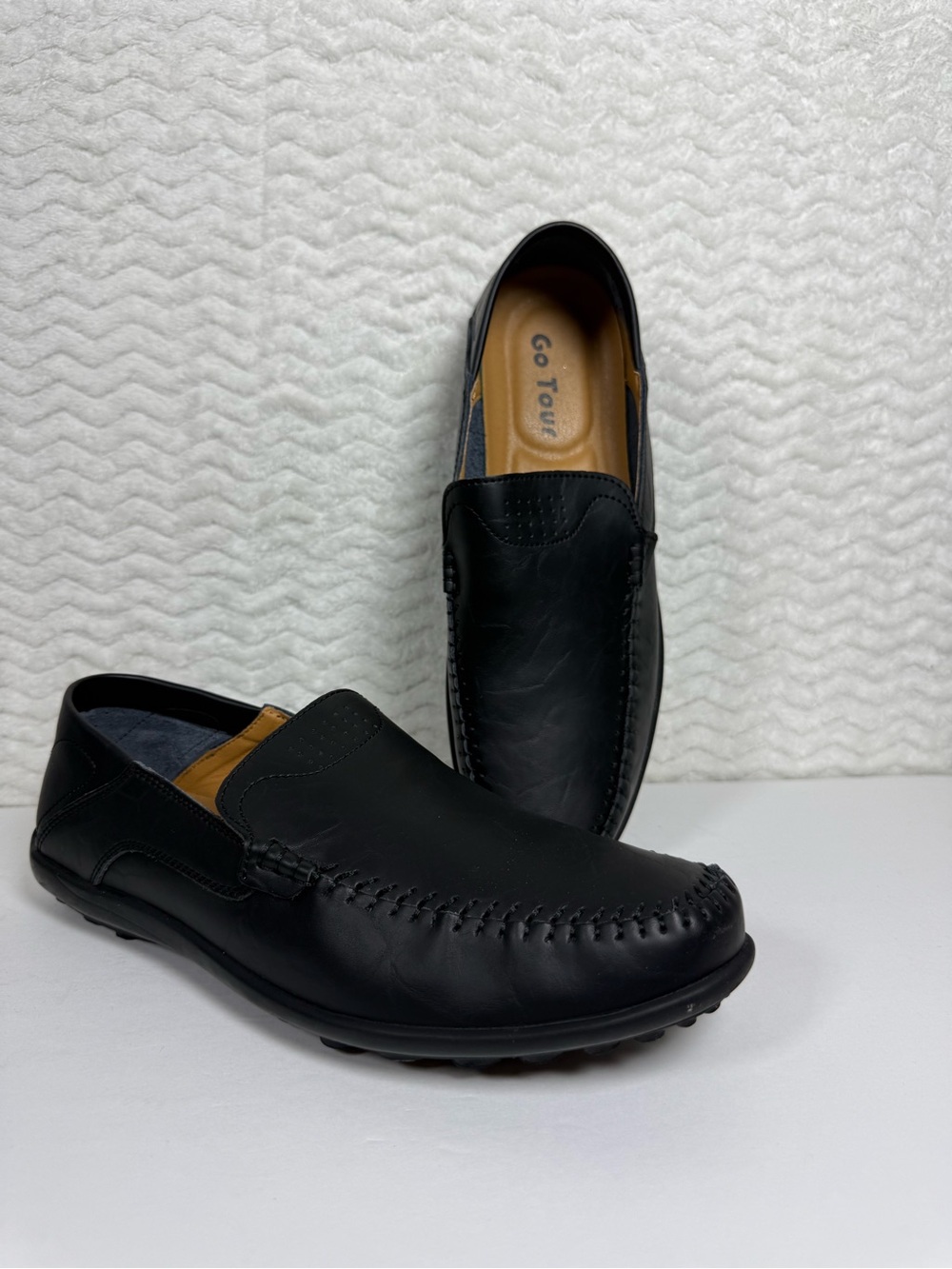 Men's Black Leather Slip-On Driving Loafers